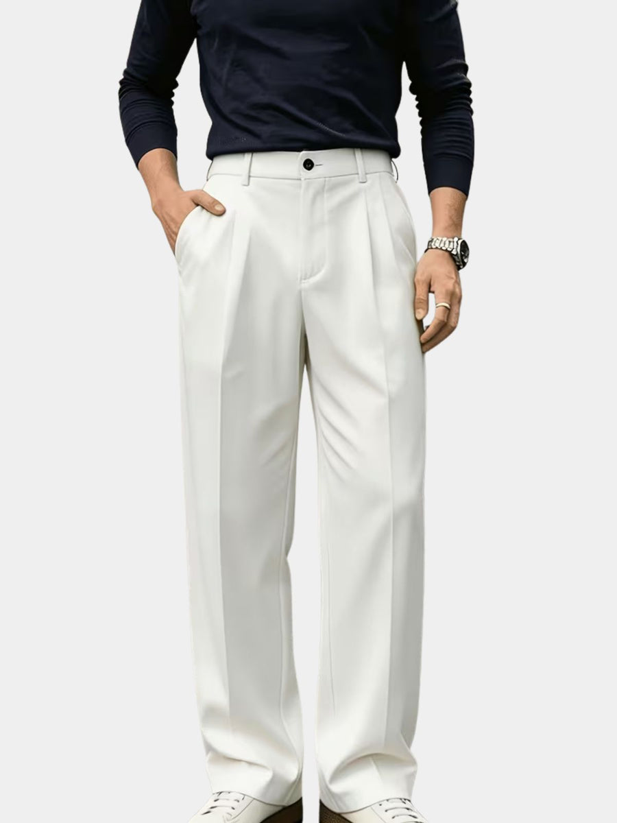 Men's Twill Pleated Wide Leg Pants