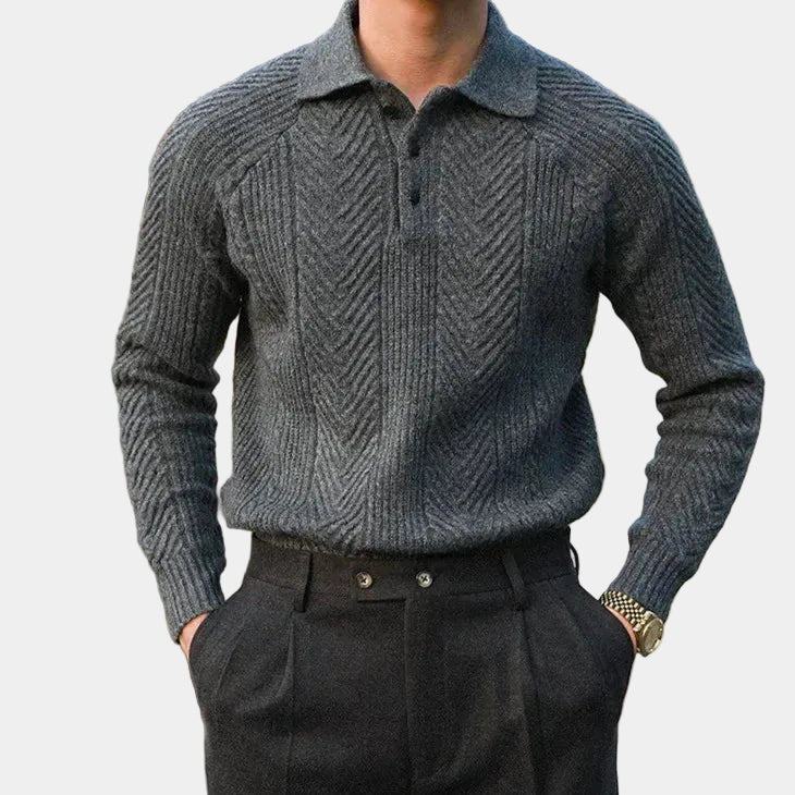 Men's Textured Polo Sweater
