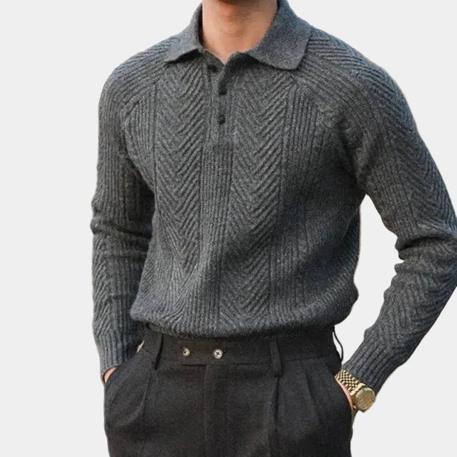 Men's Textured Polo Sweater