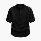 Men's Band Collar Shirt and Cargo Shorts Set