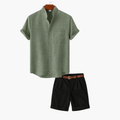 Men's Band Collar Shirt and Flat Front Shorts Set