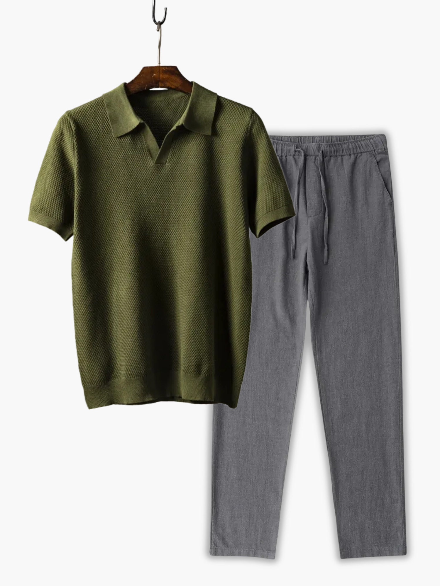 Men's Birdseye Polo and Drawstring Pants Set