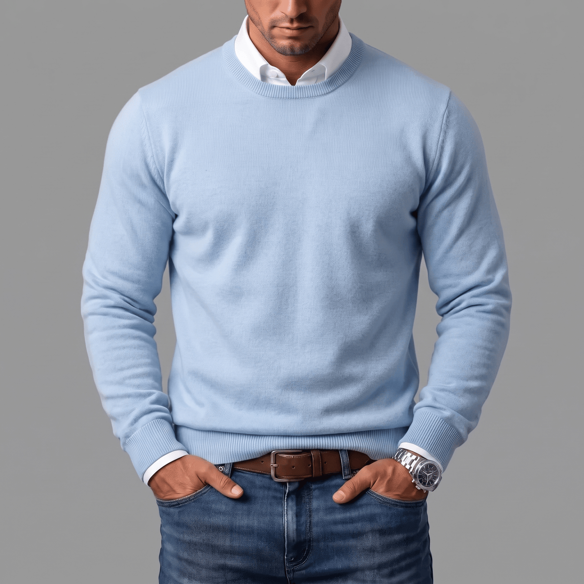 Men's Brushed Fine Knit Crew Neck Sweater