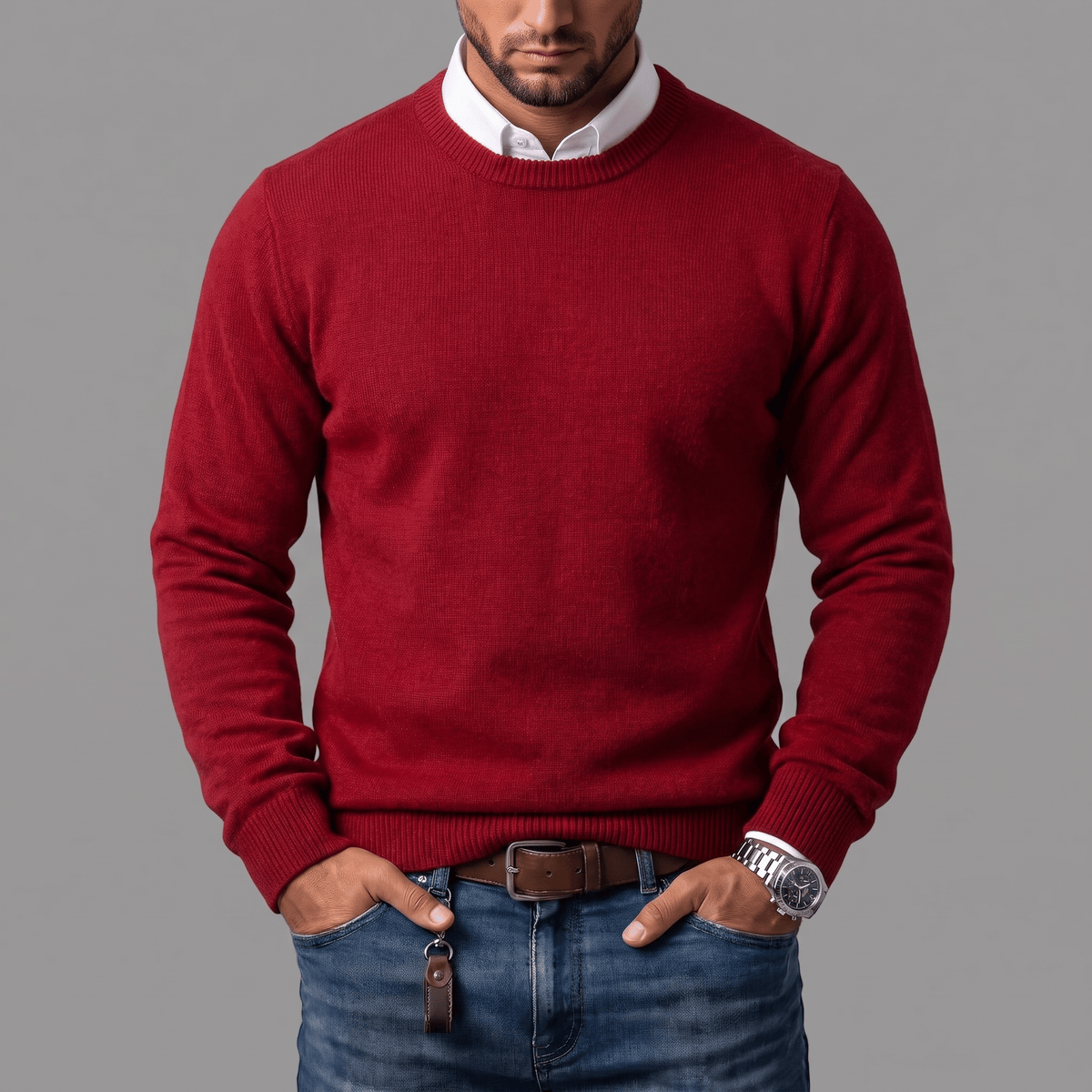 Men's Brushed Fine Knit Crew Neck Sweater