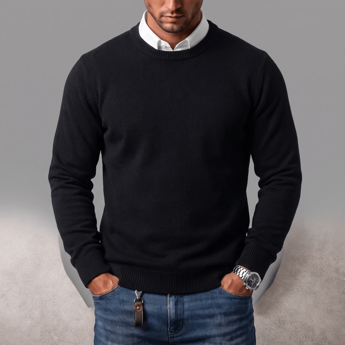 Men's Brushed Fine Knit Crew Neck Sweater