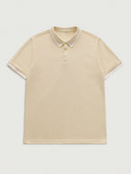 Men's Button Placket Ribbed Collar Polo Shirt