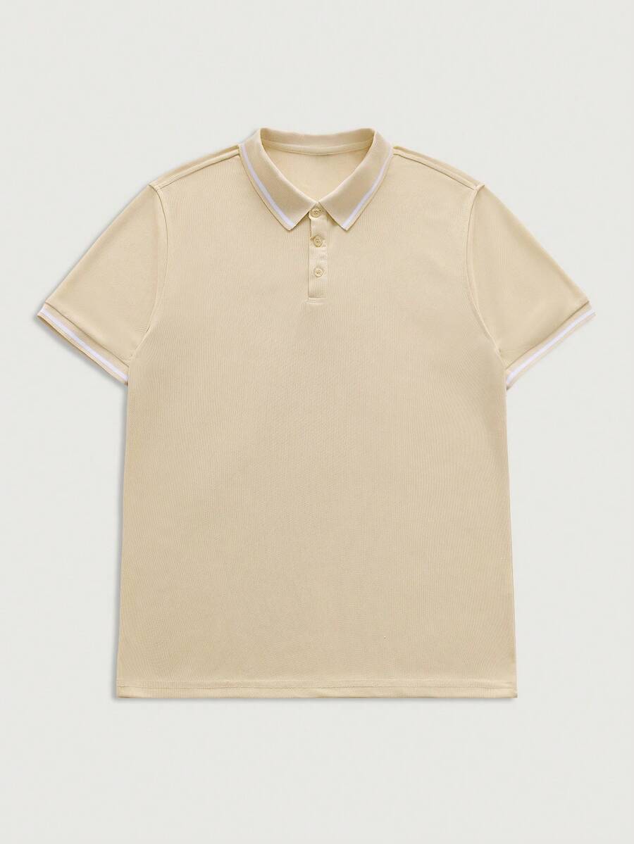 Men's Button Placket Ribbed Collar Polo Shirt