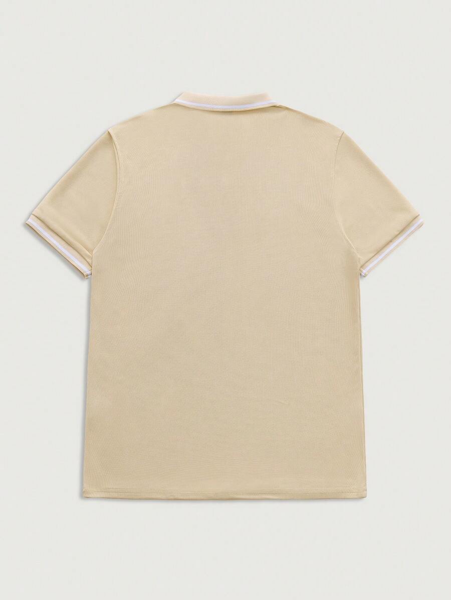 Men's Button Placket Ribbed Collar Polo Shirt