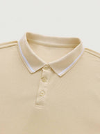 Men's Button Placket Ribbed Collar Polo Shirt