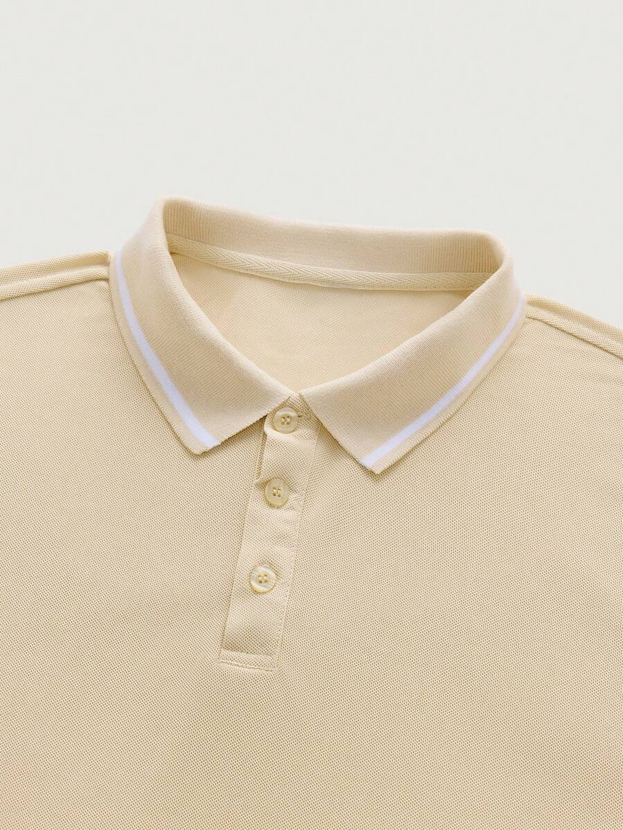 Men's Button Placket Ribbed Collar Polo Shirt