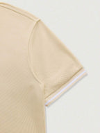 Men's Button Placket Ribbed Collar Polo Shirt