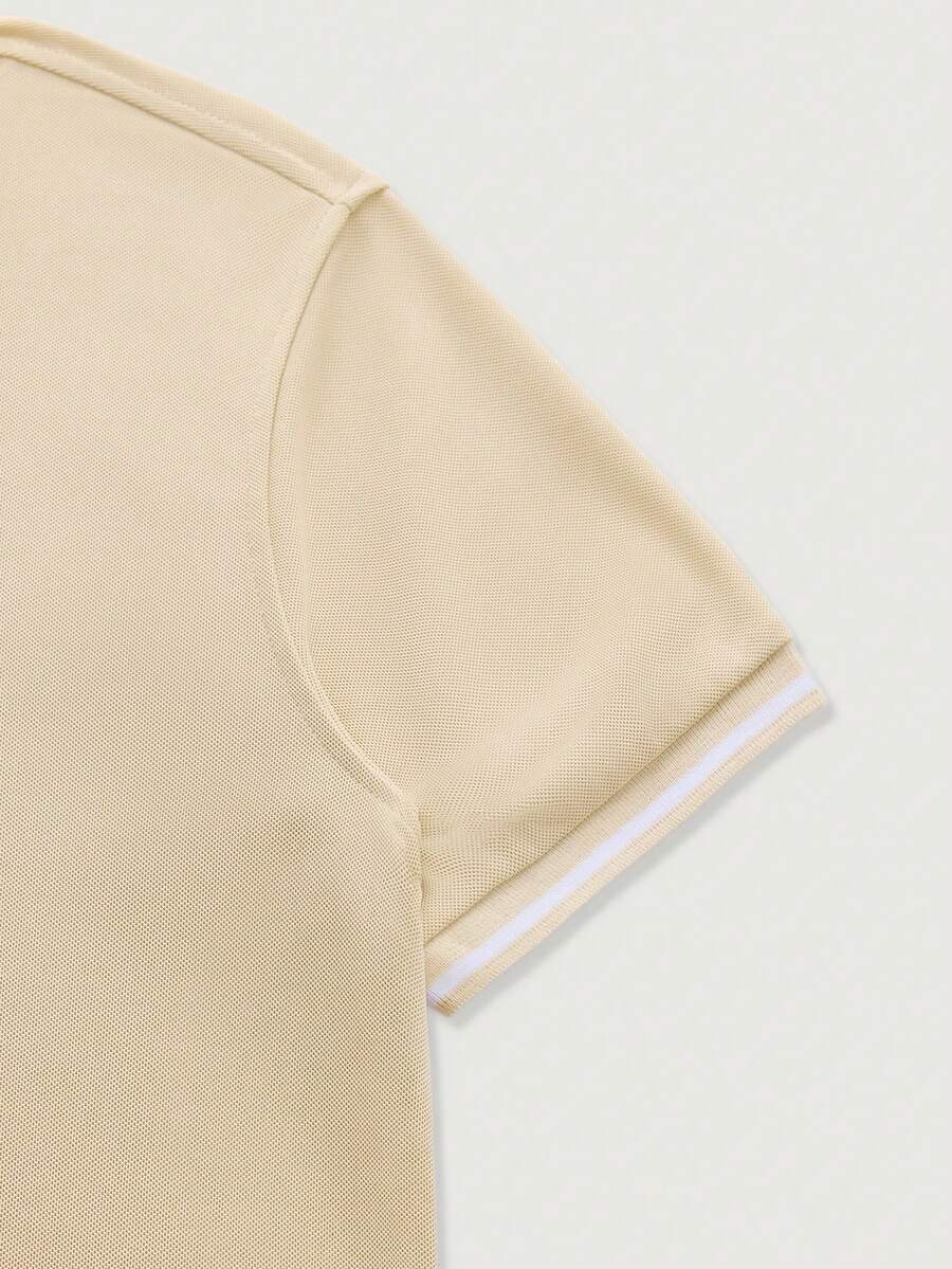 Men's Button Placket Ribbed Collar Polo Shirt