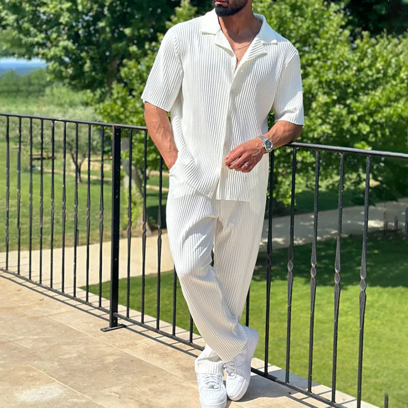 Men's Button-Up Pleated Set