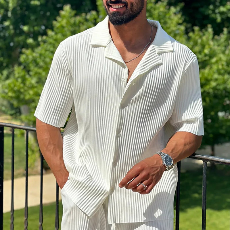 Men's Button-Up Pleated Set