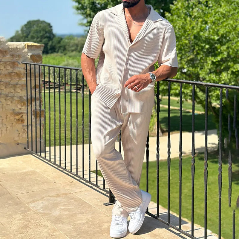 Men's Button-Up Pleated Set