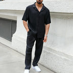 Men's Button-Up Pleated Set