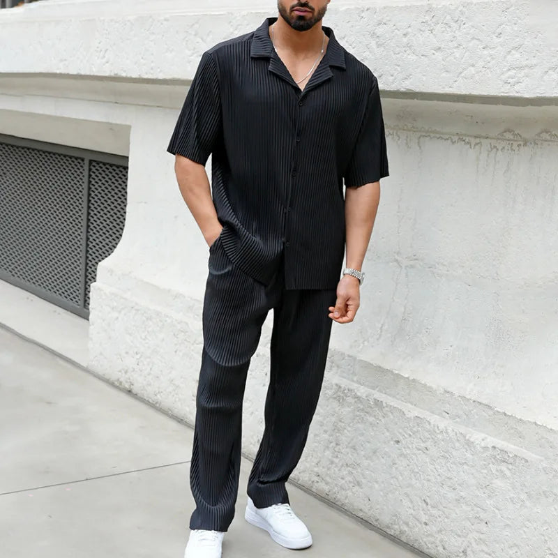 Men's Button-Up Pleated Set