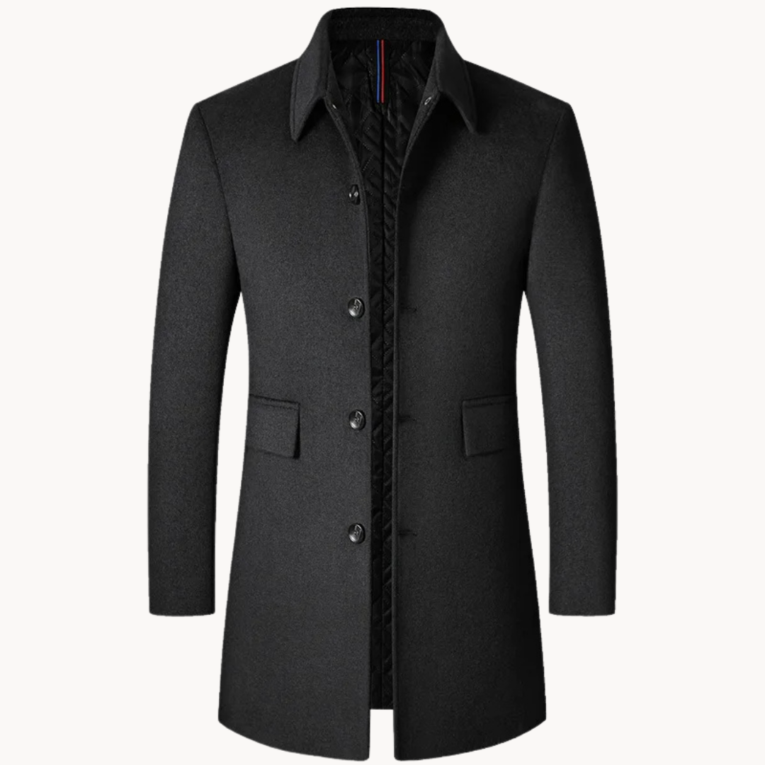 Men's Button-Up Quilted-Lined Overcoat
