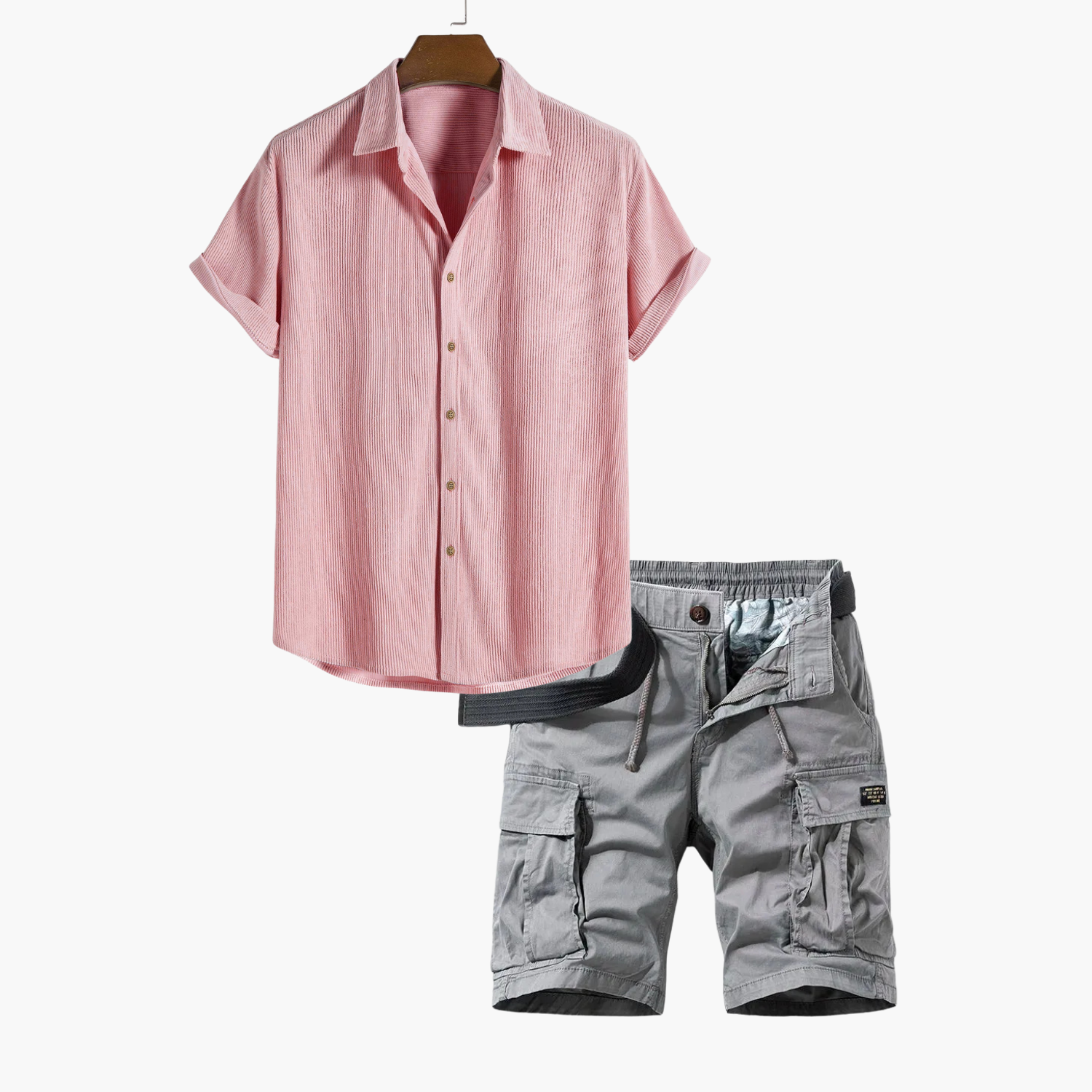 Men's Button-Up Shirt and Cargo Shorts Set