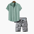 Men's Button-Up Shirt and Cargo Shorts Set