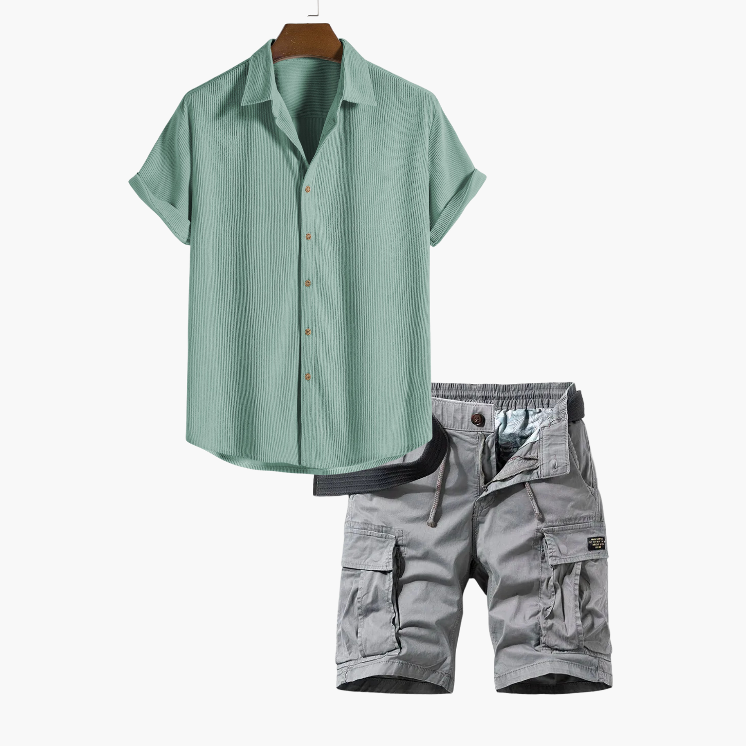 Men's Button-Up Shirt and Cargo Shorts Set