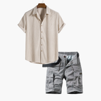 Men's Button-Up Shirt and Cargo Shorts Set