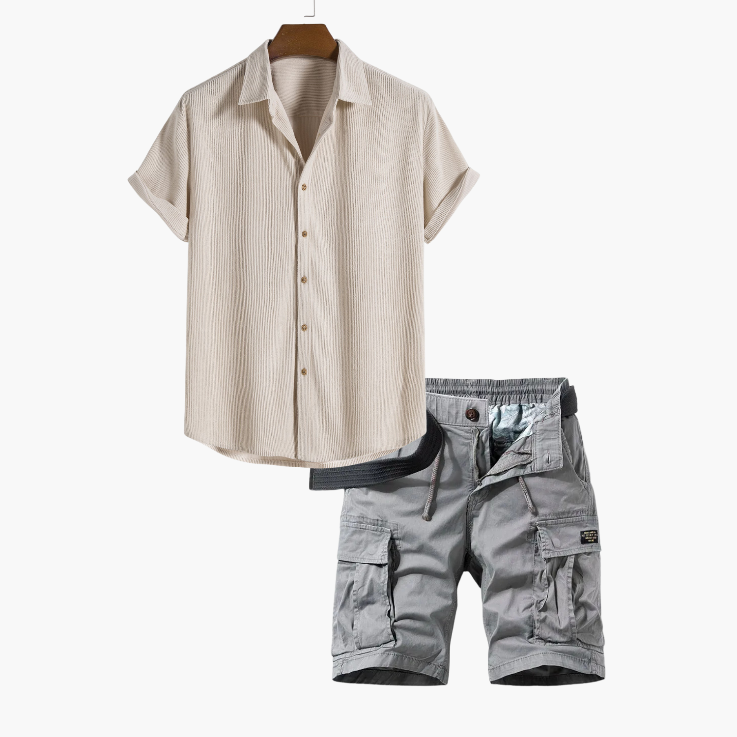 Men's Button-Up Shirt and Cargo Shorts Set