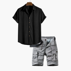 Men's Button-Up Shirt and Cargo Shorts Set