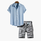 Men's Button-Up Shirt and Cargo Shorts Set
