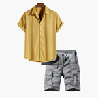 Men's Button-Up Shirt and Cargo Shorts Set