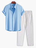 Men's Button-Up Shirt and Drawstring Pants Set