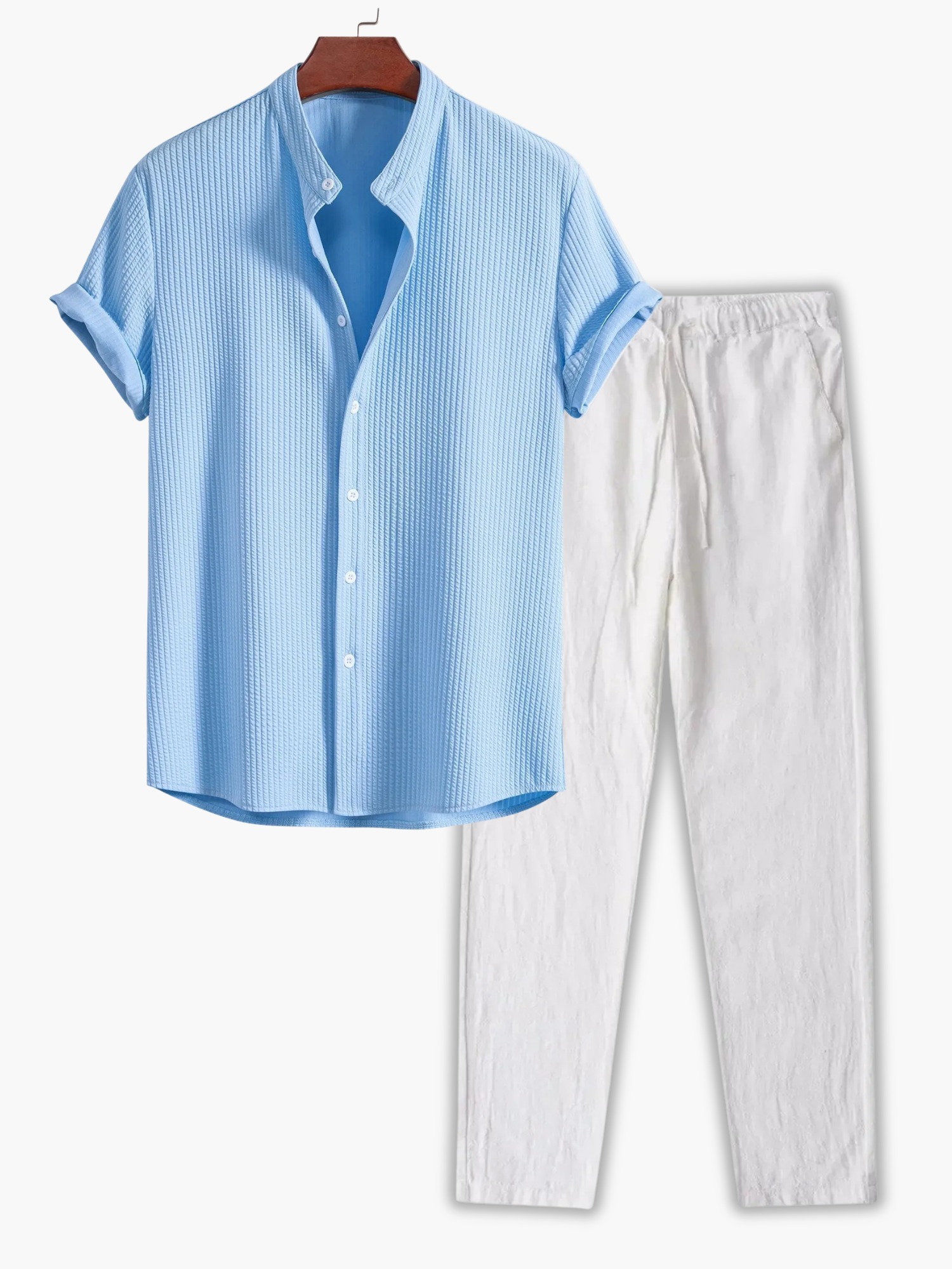 Men's Button-Up Shirt and Drawstring Pants Set