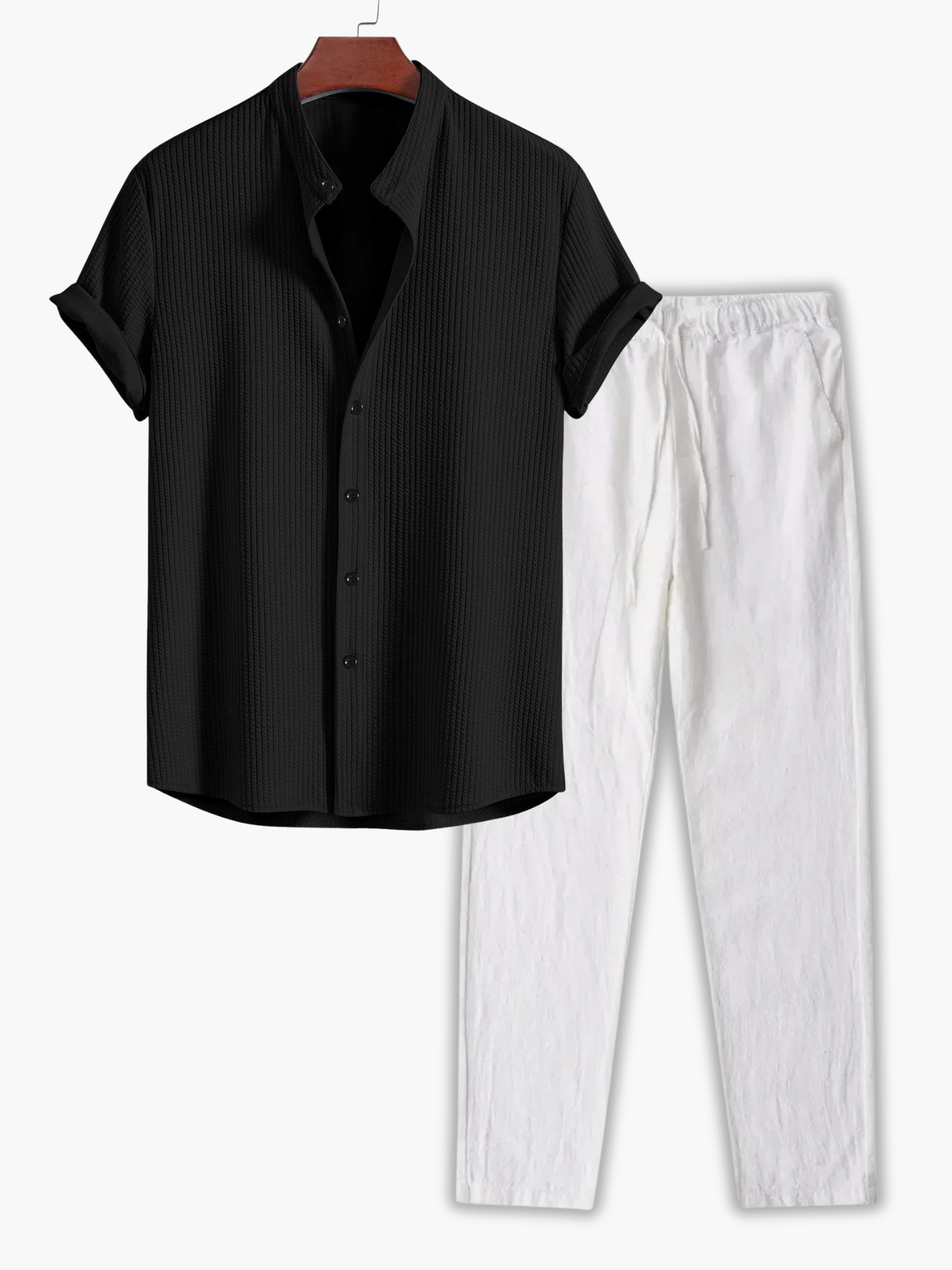 Men's Button-Up Shirt and Drawstring Pants Set