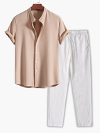 Men's Button-Up Shirt and Drawstring Pants Set