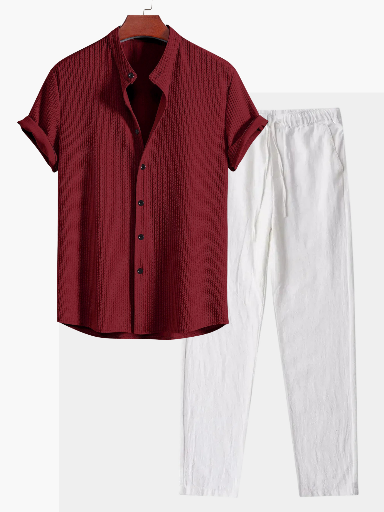 Men's Button-Up Shirt and Drawstring Pants Set