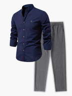 Men's Button-Up Stand Collar Set