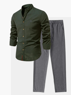 Men's Button-Up Stand Collar Set