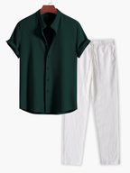 Men's Button-Up Textured Shirt and Tapered Pants Set
