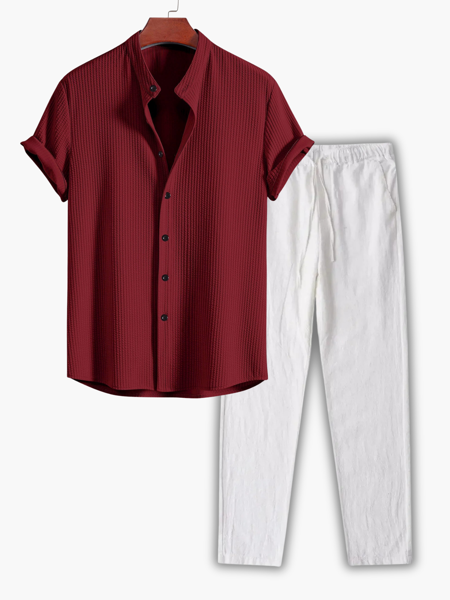 Men's Button-Up Textured Shirt and Tapered Pants Set