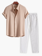 Men's Button-Up Textured Shirt and Tapered Pants Set