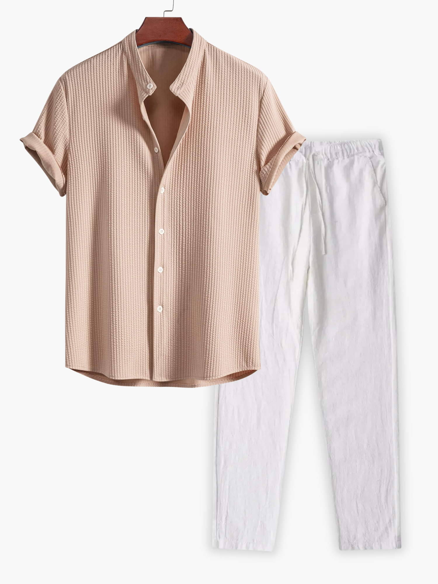 Men's Button-Up Textured Shirt and Tapered Pants Set