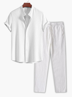 Men's Button-Up Textured Shirt and Tapered Pants Set