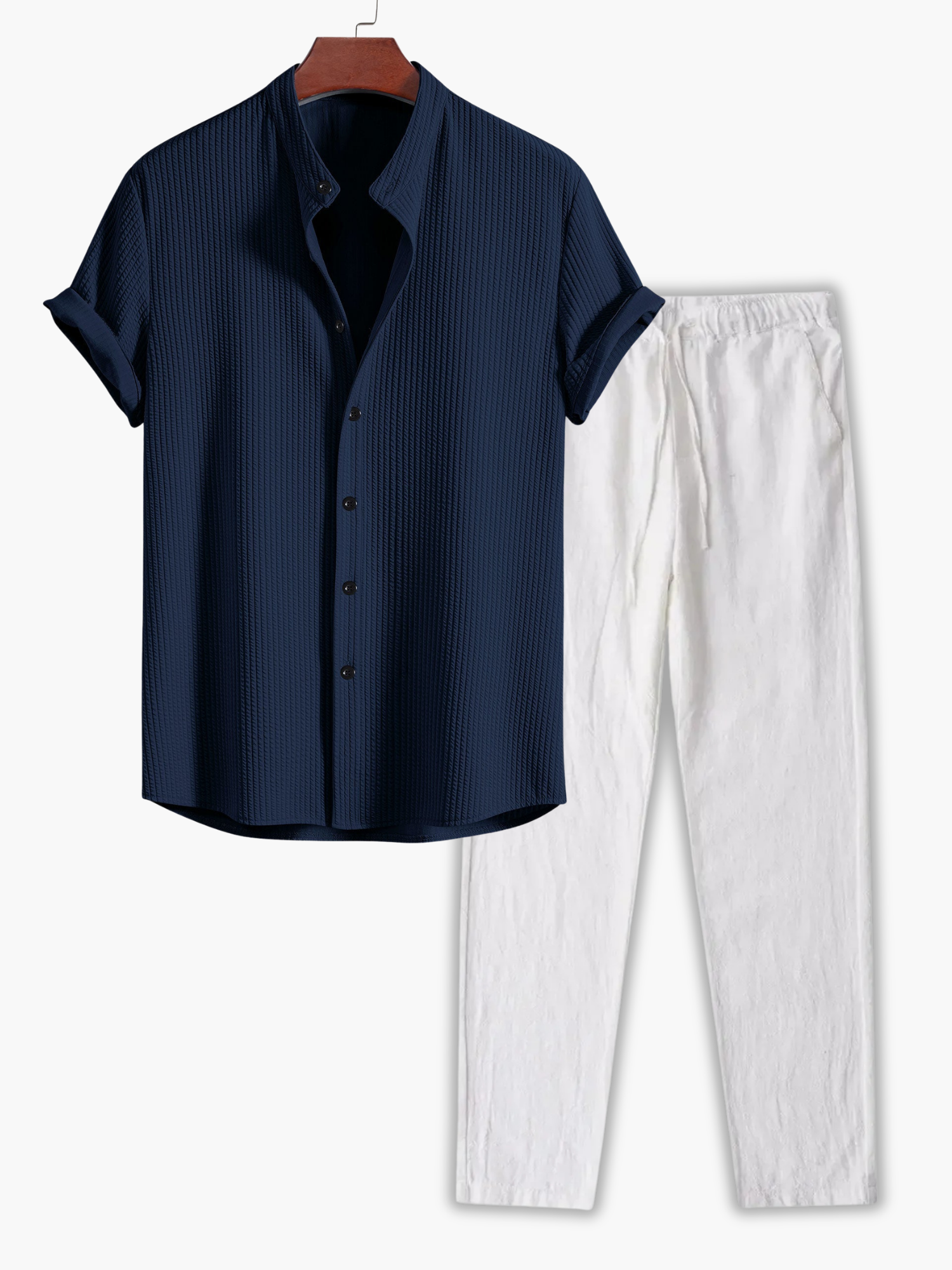 Men's Button-Up Textured Shirt and Tapered Pants Set