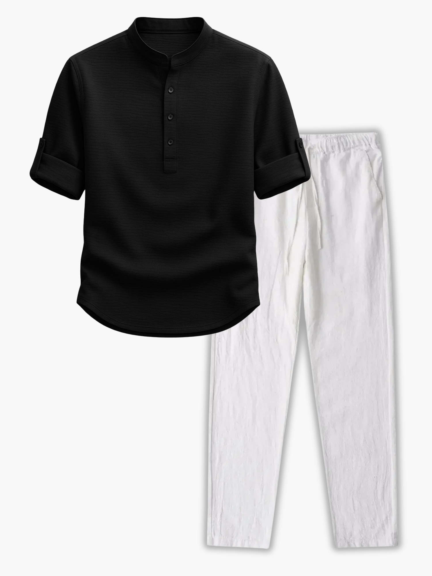 Men's Buttoned Mandarin Collar Shirt and Pants Set