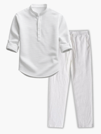 Men's Buttoned Mandarin Collar Shirt and Pants Set