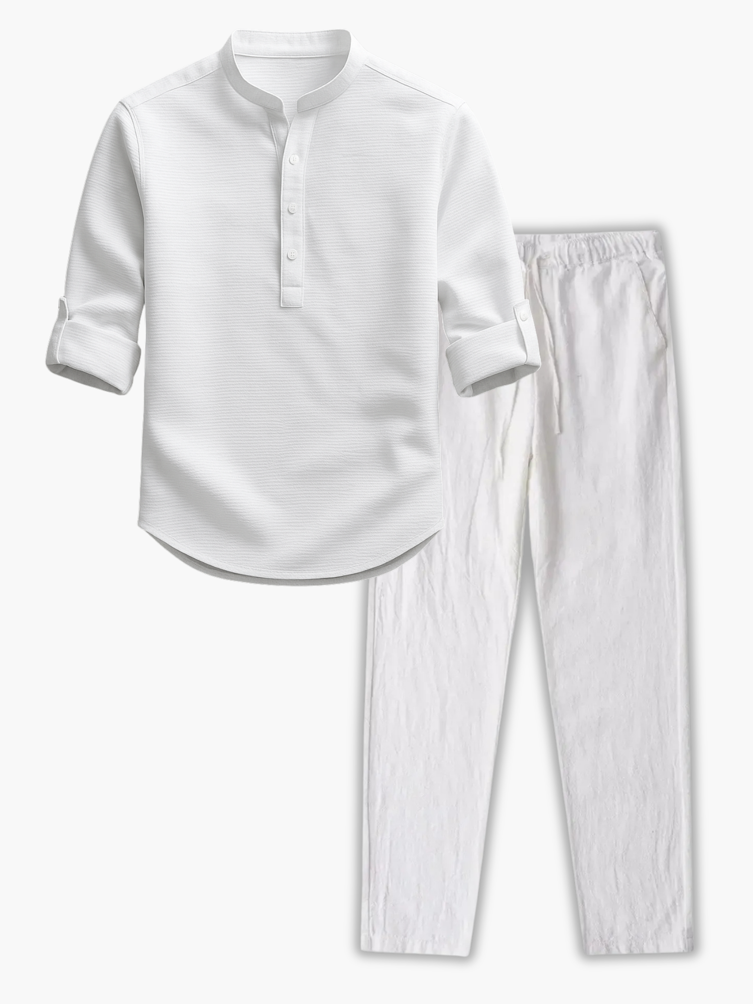 Men's Buttoned Mandarin Collar Shirt and Pants Set
