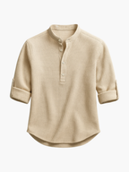 Men's Buttoned Mandarin Collar Shirt and Pants Set