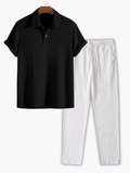 Men's Buttoned Polo and Drawstring Pants Set
