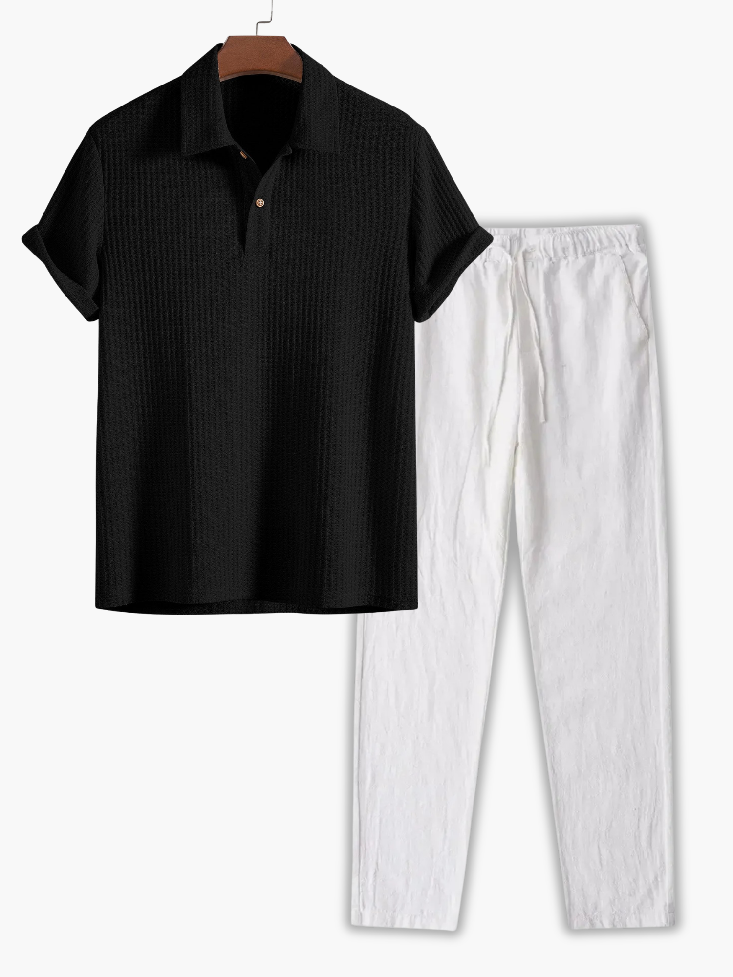 Men's Buttoned Polo and Drawstring Pants Set