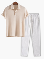 Men's Buttoned Polo and Drawstring Pants Set